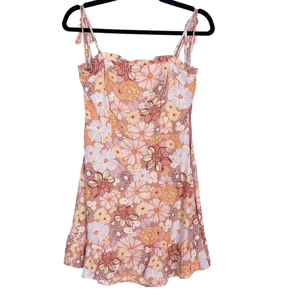 Lola and Grace Small S Pink Orange Floral Tie Strap Skater Dress Smocked Back